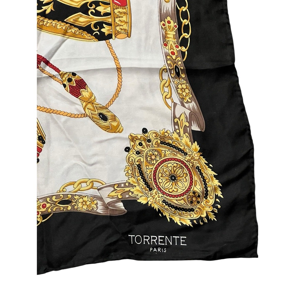 Vintage Torrente Multicolor Gold Tassel‎ Crown Silk Scarf - Picture 5 of 5
